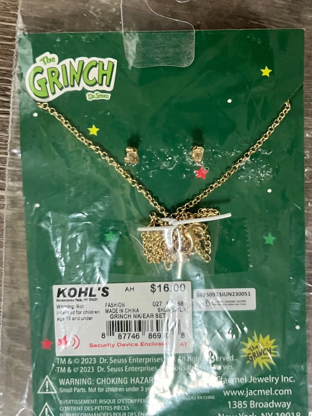 Kohl's Gold-Tone The Grinch Necklace & Stud Earrings Set - Green Accents
